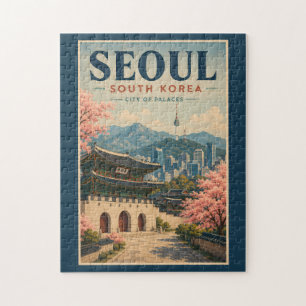 Seoul Südkorea Illustration Reise Kunst Vintage Puzzle