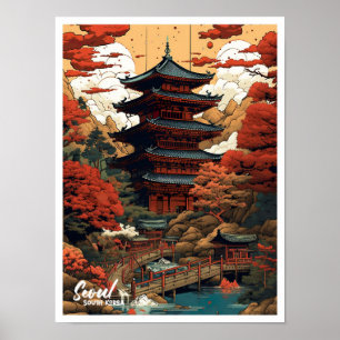 Seoul Südkorea Kunst Vintage Reiseillustration Poster