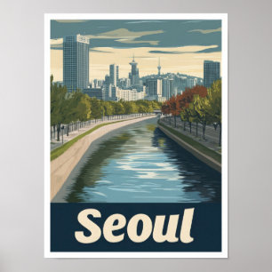 Seoul Südkorea Kunst Vintage Reiseillustration Poster