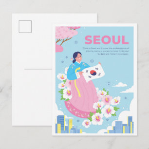 Seoul Südkorea Kunst Vintage Reiseillustration Postkarte