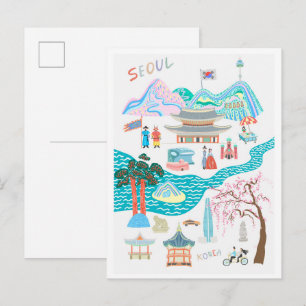 Seoul Südkorea Kunst Vintage Reiseillustration Postkarte