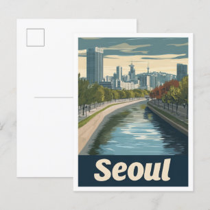 Seoul Südkorea Kunst Vintage Reiseillustration Postkarte