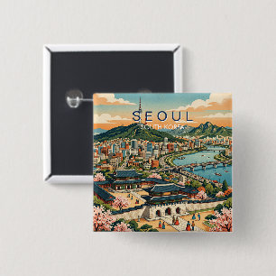 Seoul Südkorea Reise Kunst Vintage Button
