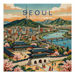 Seoul Südkorea Reise Kunst Vintage Poster