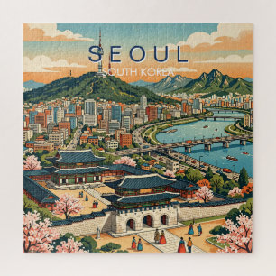 Seoul Südkorea Reise Kunst Vintage Puzzle