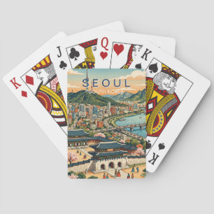 Seoul Südkorea Reise Kunst Vintage Spielkarten