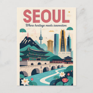 Seoul Südkorea Retro-Reiseposter-Kunst Feiertagspostkarte