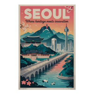Seoul Südkorea Retro-Reiseposter-Kunst Poster