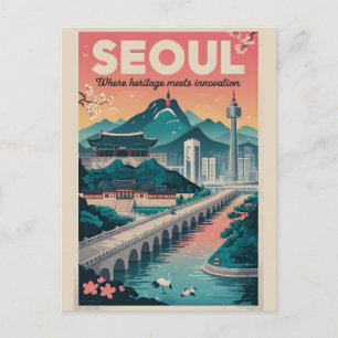 Seoul Südkorea Retro-Reiseposter-Kunst Postkarte