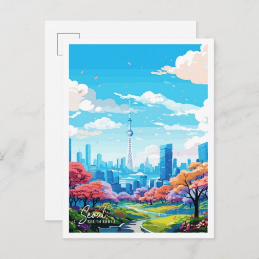 Seoul Südkorea Vintage Illustration Postkarte (Vorne/Hinten)