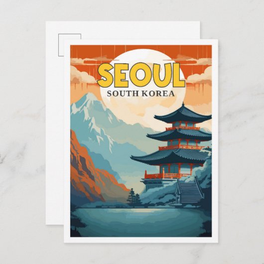 Seoul Südkorea Vintage Illustration Postkarte (Vorne/Hinten)