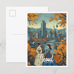 Seoul Südkorea Vintage Kunst Reise Illustration Postkarte