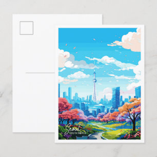 Seoul Südkorea vintage Reiseillustration Postkarte