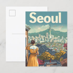 Seoul Südkorea Vintage Reiseillustration Postkarte