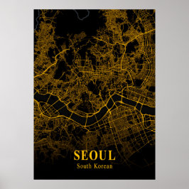 Seoul - Südkoreanische Gold City Karte Poster