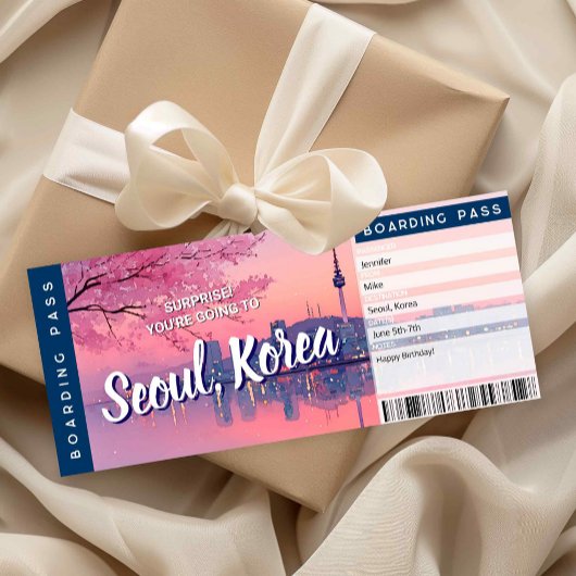 Seoul Surprise Trip Boarding Pass Gift Ticket Card Einladung