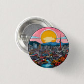 Seoul Vibrant Urban Skyline Button (Vorne & Hinten)