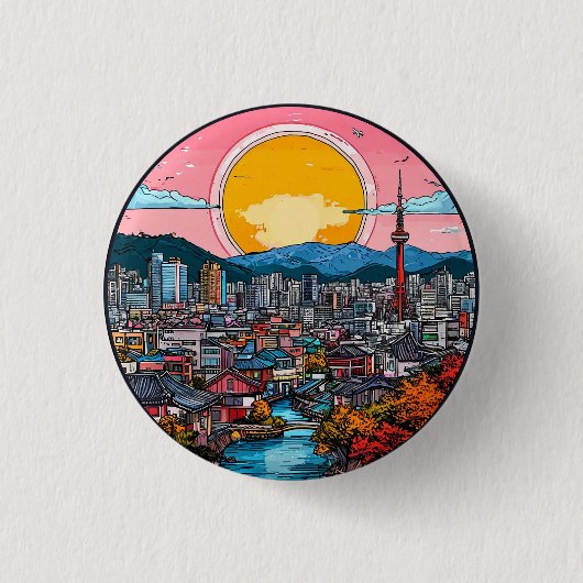 Seoul Vibrant Urban Skyline Button (Vorderseite)