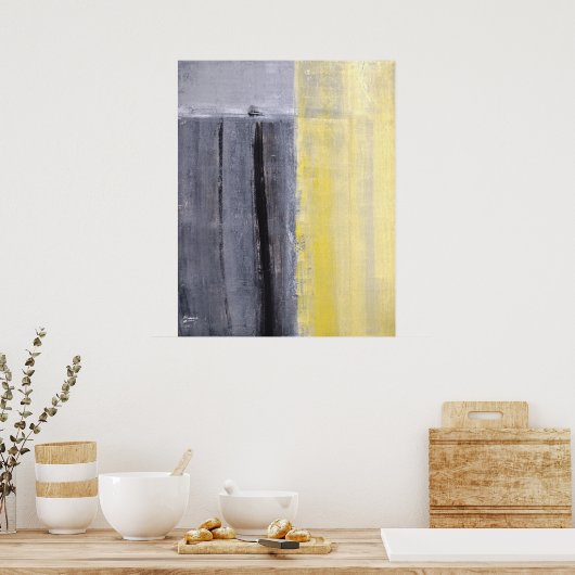 'Separated' Grey and Yellow Abstract Art Poster (Küche)
