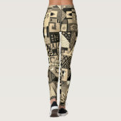 Sepia Abstract Geometric Folk Art Quilt Leggings (Rückseite)