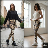 Sepia Abstract Geometric Folk Art Quilt Leggings