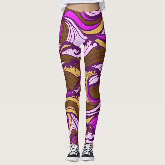 Sepia Abstract Pebble Bean Repeating Pattern Leggings (Vorderseite)