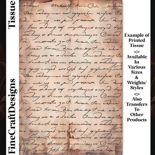 Sepia Aged Paper Elegant Writing DC8b Decoupage Seidenpapier