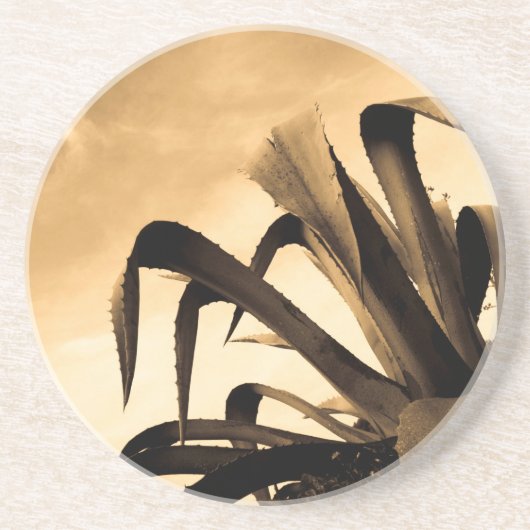 Sepia Aloe Pflanze Getränkeuntersetzer (Vorne)