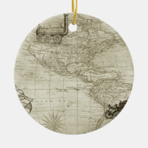 Sepia-Alt-Antik-Vintage-USA-Karte-Reise Keramik Ornament