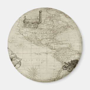 Sepia-Alt-Antik-Vintage-USA-Karte-Reise Magnet