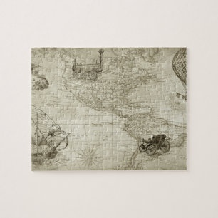 Sepia-Alt-Antik-Vintage-USA-Karte-Reise Puzzle