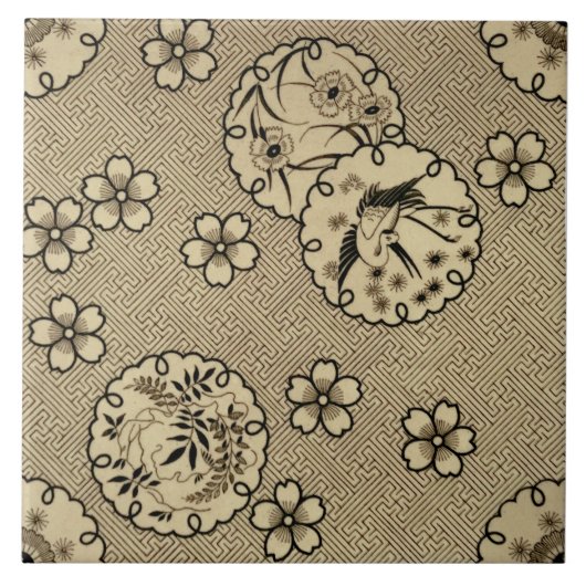 Sepia Ästhetik Japanischer Stil Antique c1880 Repr Fliese (Vorderseite)