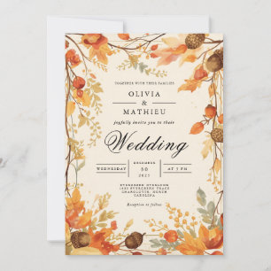Sepia Autumn Foliage Arch Wedding Einladung