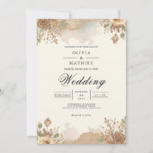 Sepia Autumnal Bloom Wedding Einladung (Vorderseite)