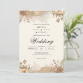 Sepia Autumnal Bloom Wedding Einladung (Stehend Vorderseite)