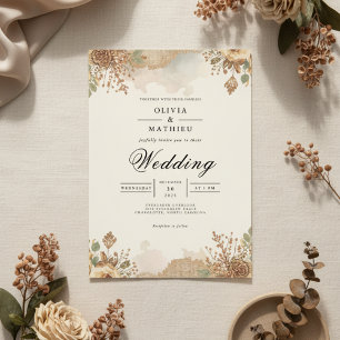 Sepia Autumnal Bloom Wedding Einladung