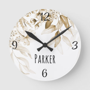 Sepia-Babyzimmer niederländische Kunst Aquarell-Bl Runde Wanduhr