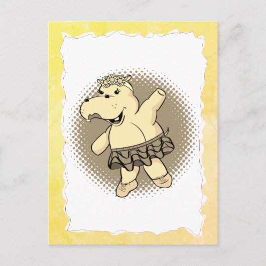 Sepia Ballerina Hippo mit Tutu altem Papierrahmen Postkarte (Vorderseite)