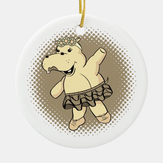 Sepia Ballerina Hippo mit Tutu Keramik Ornament (Vorne)