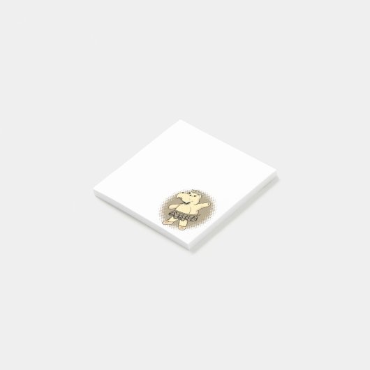 Sepia Ballerina Hippo mit Tutu Post-it Klebezettel (angewinkelt)