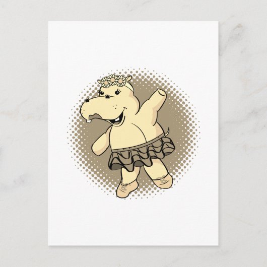 Sepia Ballerina Hippo mit Tutu Postkarte (Vorderseite)