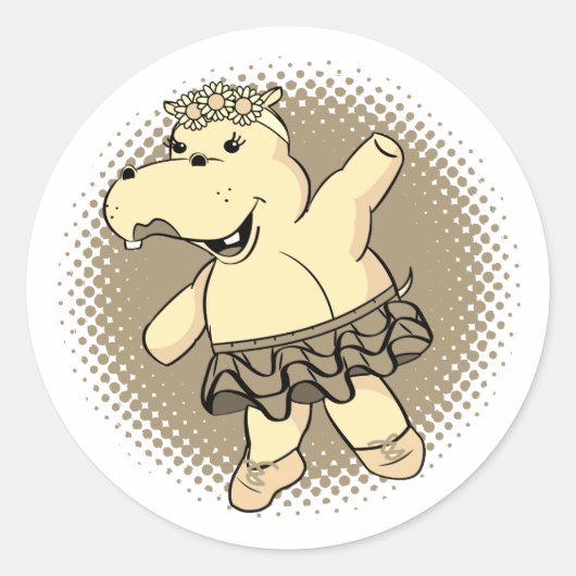 Sepia Ballerina Hippo mit Tutu Runder Aufkleber (Vorderseite)