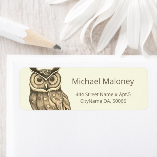 Sepia Beige Owl AI Gemalt Style Label (Insitu)