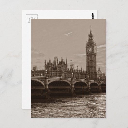 Sepia Big Ben Tower Palace in Westminster Postkarte (Vorne/Hinten)