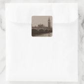 Sepia Big Ben Tower Palace in Westminster Quadratischer Aufkleber (Tasche)