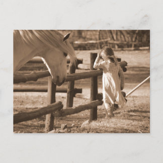 Sepia Black and White Horse and Child Postkarte