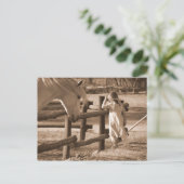 Sepia Black and White Horse and Child Postkarte (Stehend Vorderseite)