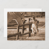 Sepia Black and White Horse and Child Postkarte (Vorne/Hinten)