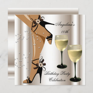 Sepia Black Shoes Wine Glass Geburtstagsparty Einladung
