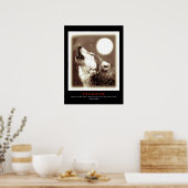 Sepia Black Unique Motivierend Wolf Howls drucken Poster (Küche)